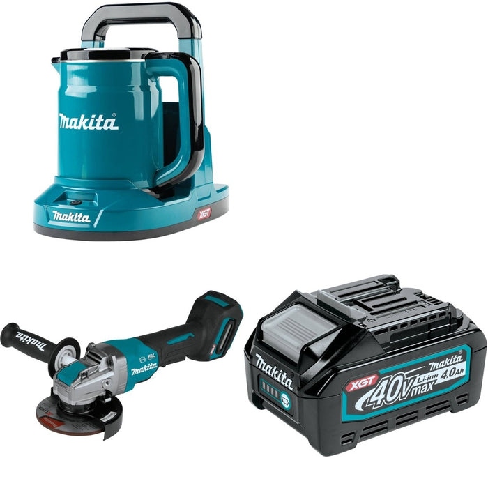 Makita GAG13Z 4-1/2" W/ GTK01Z 40V max XGT Hot Water Kettle, Tool Only and BL4040 4.0Ah Battery