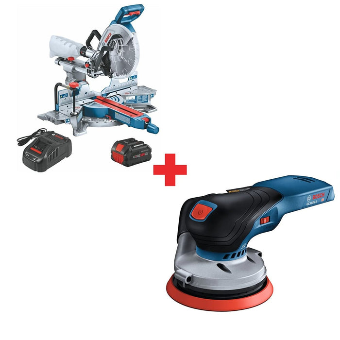 Bosch GCM18V-10SDN14 18V 10" Slide Miter Saw Kit W/ FREE GEX18V-5N 18V 5" Sander