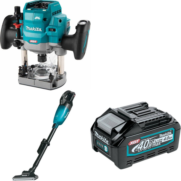 Makita GPR01Z Plunge Router Kit W/ GLC01Z Vacuum and FREE BL4040 Battery