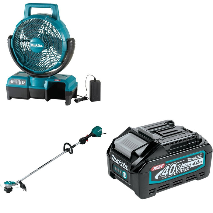 Makita GRU01Z 15" String W/ CF001GZ 40V max XGT Cordless 9-1/4" Fan and BL4040 4.0Ah Battery