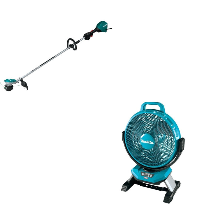 Makita GRU01Z 40V max XGT 15" String Trimmer, Tool Only W/ CF002GZ 40V max XGT Cordless 13" Fan