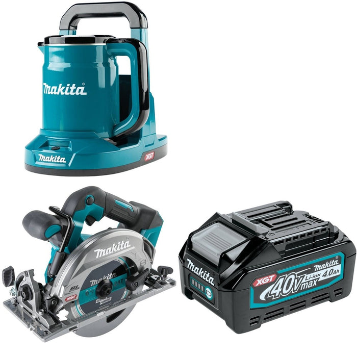 Makita GSH05Z 6-1/2" Circular W/ GTK01Z 40V max XGT Hot Water Kettle and BL4040 4.0Ah Battery