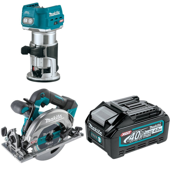 Makita GSH05Z 6-1/2" Circular Saw W/ GTR01Z Router and BL4040 40V max XGT 4.0Ah Battery