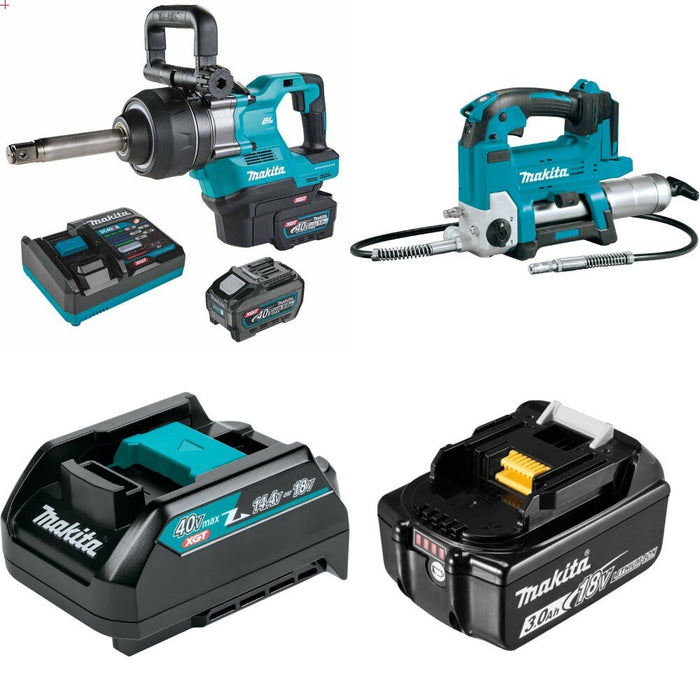 Makita GWT10T 40V XGT Impact Wrench Kit W/ FREE XPG01Z Grease Gun, ADP10 Adapter and BL1830B Battery