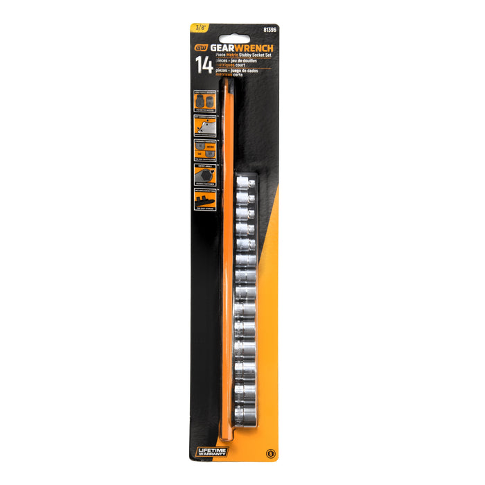 GearWrench 81396 14 Piece 3/8" Drive 6 Point Stubby Socket Set Metric - 2
