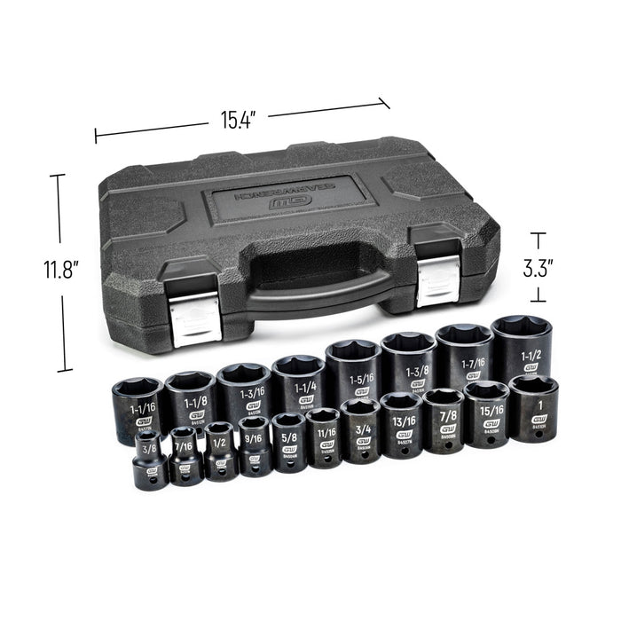 GearWrench 84932N 19 Pc. 1/2" Drive 6 Point Standard Impact SAE Socket Set - 3