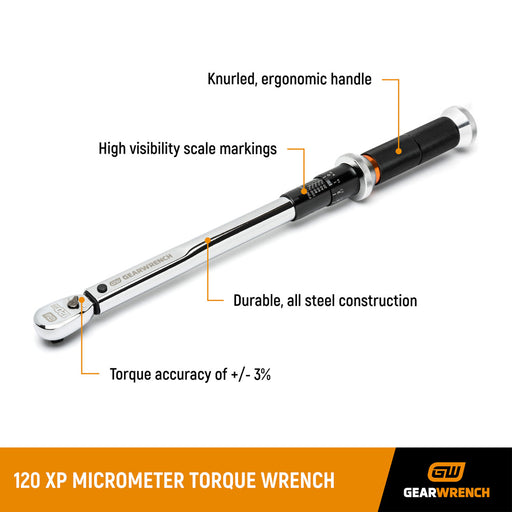 GearWrench 85171 1/4" Drive 120XP Micrometer Torque Wrench 30-200 in/lbs. - 2