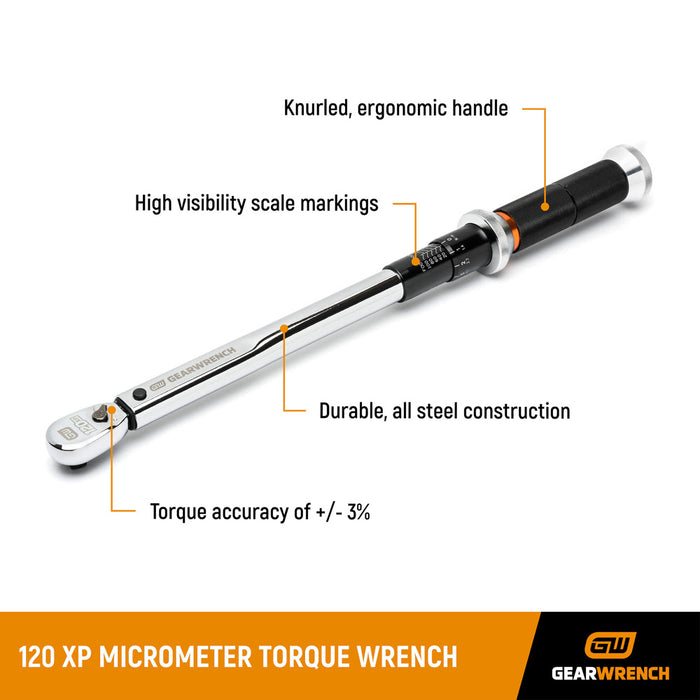 GearWrench 85171 1/4" Drive 120XP Micrometer Torque Wrench 30-200 in/lbs. - 2