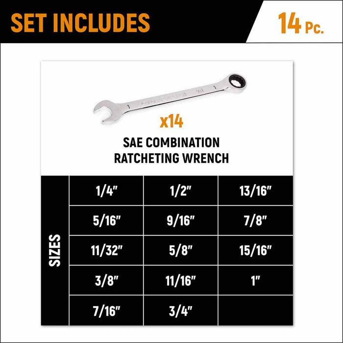 GearWrench 86959 14 Pc. 90-Tooth 12 Point SAE Combination Ratcheting Wrench Set - 2