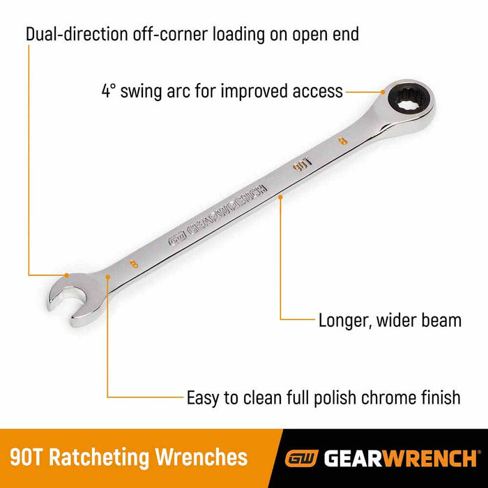 GearWrench 86959 14 Pc. 90-Tooth 12 Point SAE Combination Ratcheting Wrench Set - 3