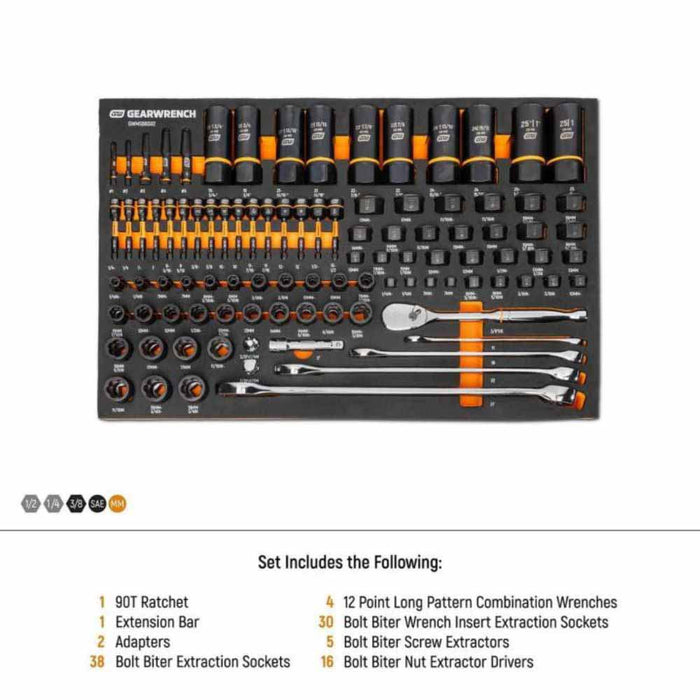 Gearwrench GWMSBBS02 97 Piece 1/4”, 3/8”, 1/2” Drive Bolt Biter™ Mechanics Tool Set in Foam Storage Tray - 5