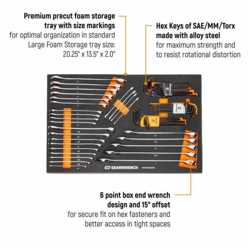 Gearwrench GWMSCWS6SAEMM 59 Piece 6 Point Combination Wrench and Hex Key Set in Foam Storage Tray - 2