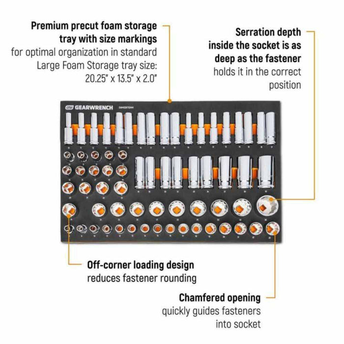 Gearwrench GWMSSKT12MM 67 Piece 1/2” Drive Master Metric Socket Set in Foam Storage Tray - 2
