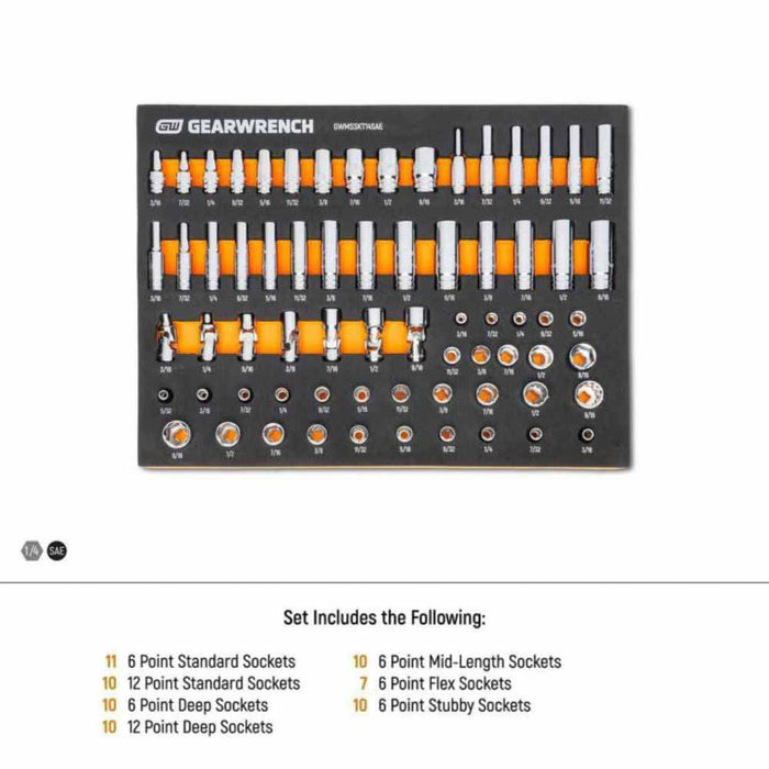 Gearwrench GWMSSKT14SAE 68 Piece 1/4” Dr Master SAE Socket Set in Foam Storage Tray - 7