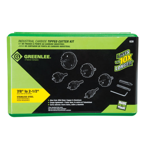 Greenlee 628 8 Piece Carbide Hole Cutter Kit, 7/8" - 2-1/2" - 2