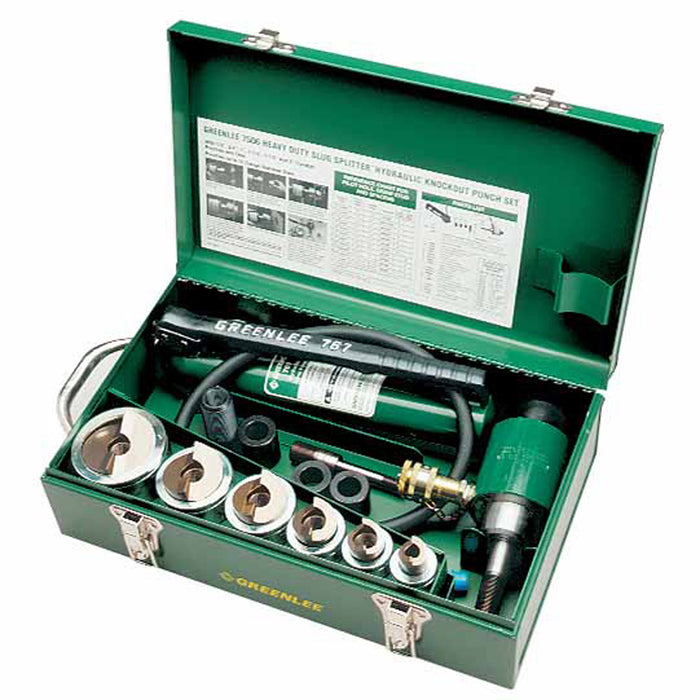 Greenlee 7506 1/2" - 2" Conduit Size Slug-Splitter Knockout Punch Kit with Hydraulic Ram and Hand Pump - 3