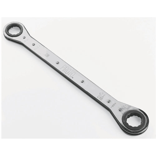 Proto J1195-A Full Polish Finish SAE 3/4", 7/8" Ratcheting Double Box End Wrench, 12 Point