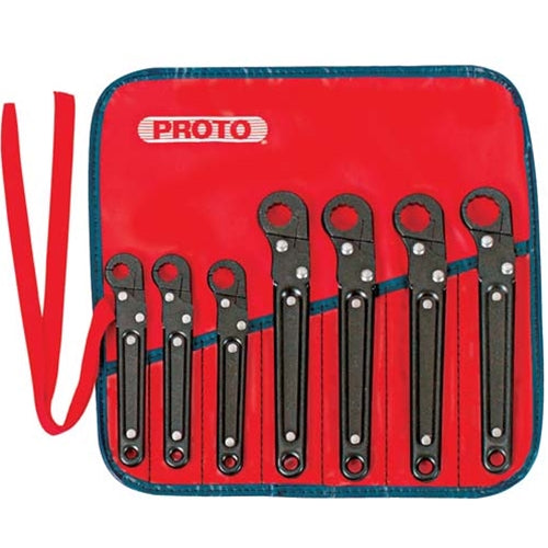 Proto J3800A 7-Pieces Single End Black Oxide SAE Ratcheting Flare Nut Wrench Set, 12 Point