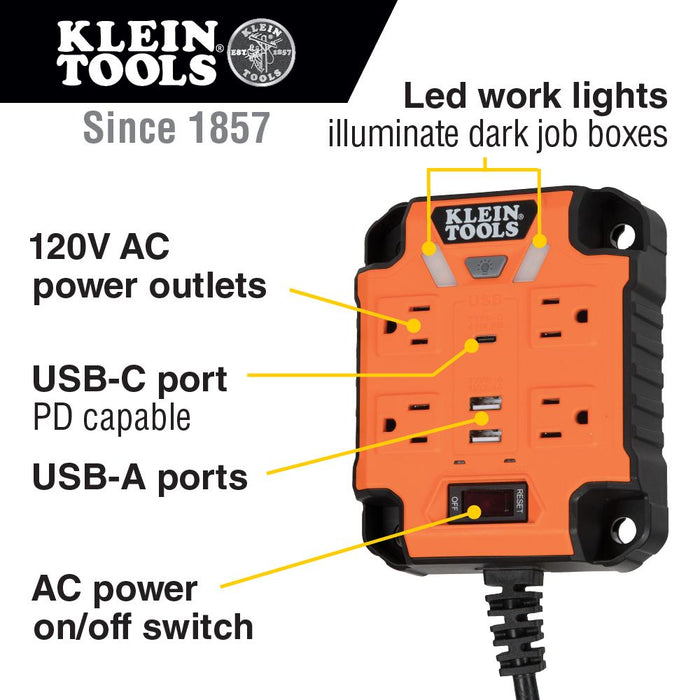 Klein 29601 PowerBox 1, Magnetic Mounted Power Strip with Integrated LED Lights - 5