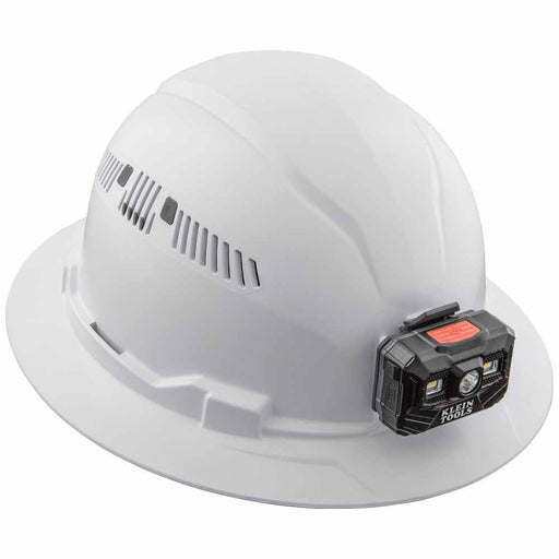 Klein 60407RL Hard Hat, Full Brim White w/Rechargeable Headlamp - 2