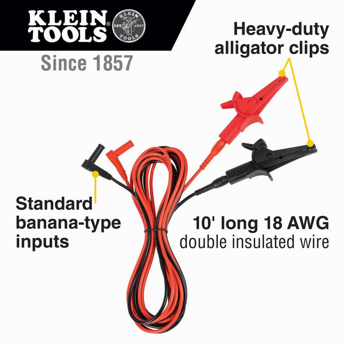 Klein 69367 Heavy-Duty Alligator Clip Test Leads, 10' - 6