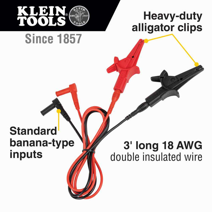 Klein 69381 Heavy-Duty Alligator Clip Test Leads, 3' - 6