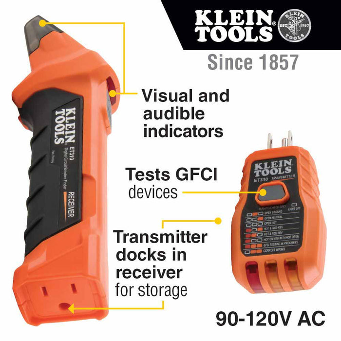 Klein ET310 Digital Circuit Breaker Finder with GFCI Outlet Tester - 8