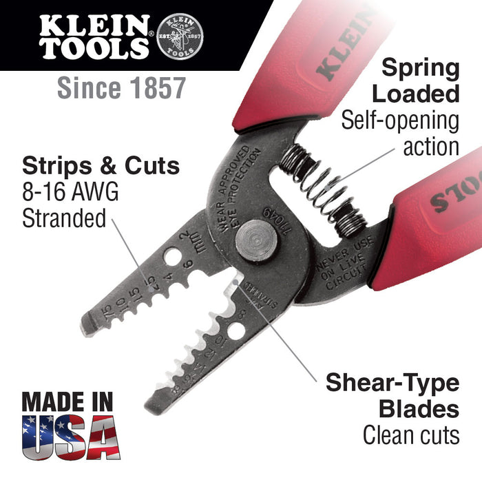 Klein 11049 Wire Stripper/Cutter for 8-16 AWG Stranded Wire - 6