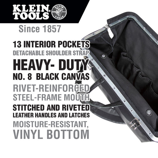 Klein 510218SPBLK Deluxe Black Canvas Tool Bag, 18" - 2