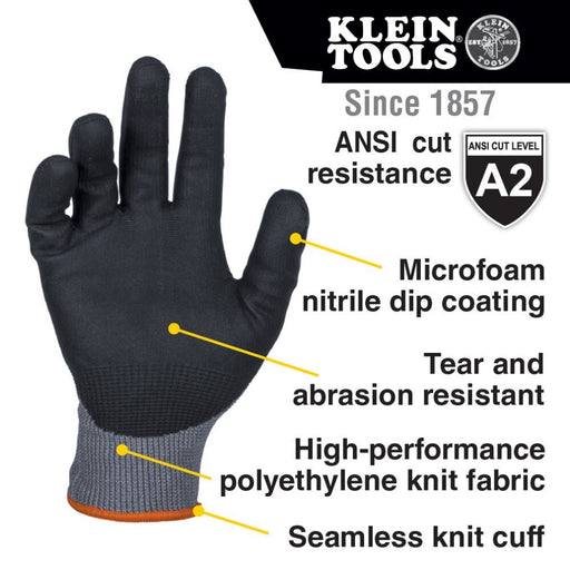 Klein 60585 Knit Dipped Gloves, Cut Level A2, Touchscreen, Large, 2-Pair - 2