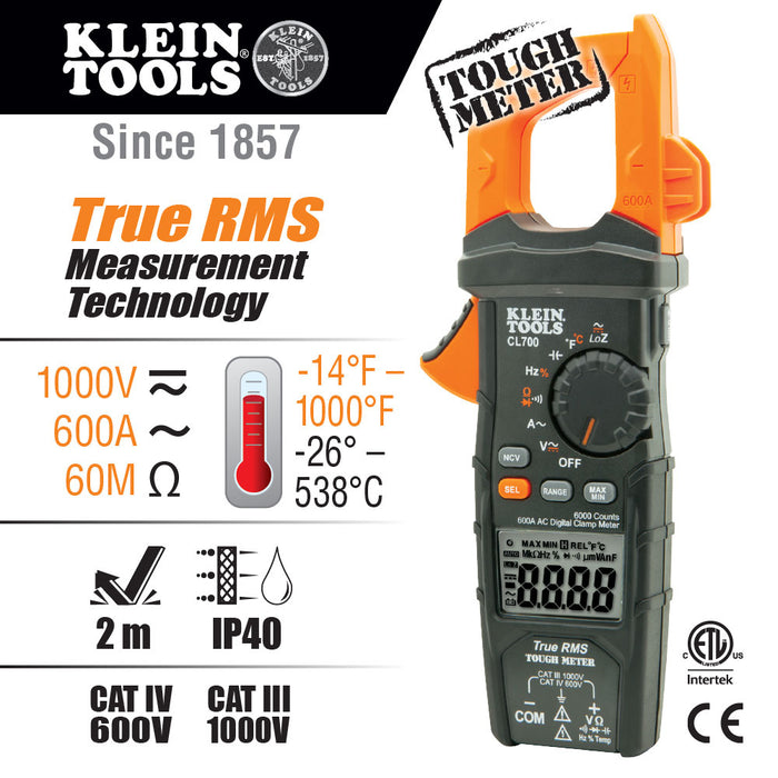 Klein CL700 Digital Clamp Meter AC Auto-Ranging LoZ - 6