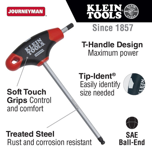 Klein Tools JTH6E10BE 5/32" Ball Hex Key, Journeyman T-Handle 6" - 2