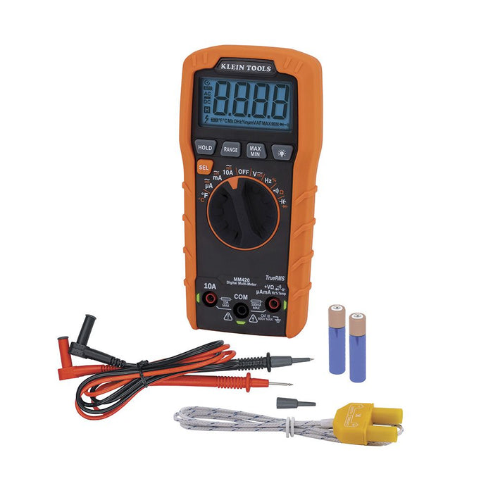 Klein MM420 Digital Multimeter, TRMS Auto-Ranging, 600V, Temp