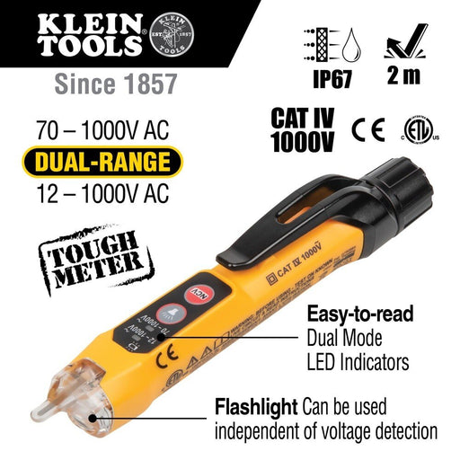 Klein NCVT-3P Non-Contact Voltage Tester, 1000V, with Flashlight - 2