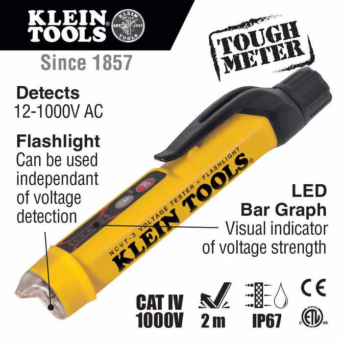 Klein NCVT-3P Non-Contact Voltage Tester, 1000V, with Flashlight - 6