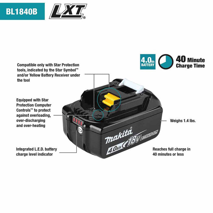 Makita ADBL1840BDC1 Outdoor Adventure 18V LXT Lithium-Ion Battery and Charger Starter Pack (4.0Ah) - 2