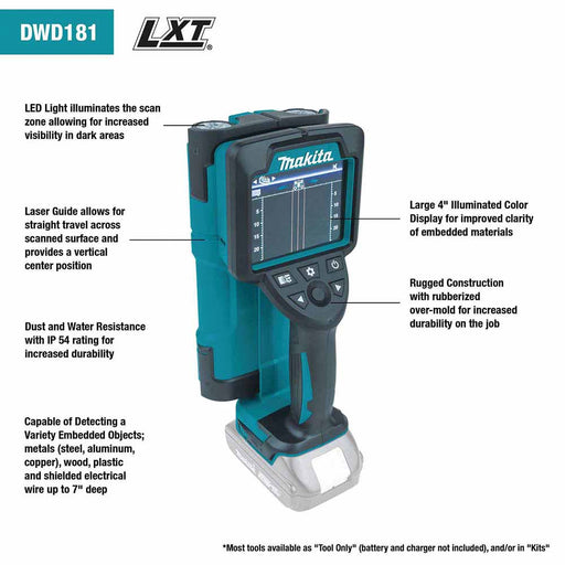 Makita DWD181ZJ 18V LXT® Lithium-Ion Cordless Multi-Surface Scanner, case (Tool Only) - 2