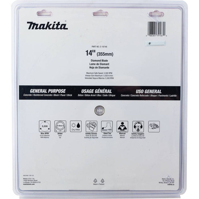 Makita E-16748 14" Thin Kerf Diamond Blade, Segmented, General Purpose - 4