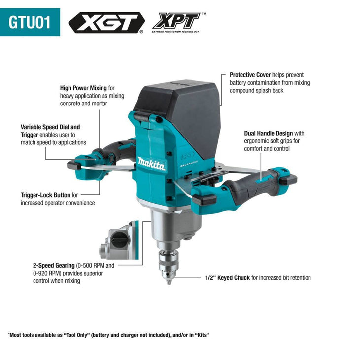 Makita GTU01M1 40V max XGT Brushless Cordless 1/2" Mixer Kit (4.0Ah)