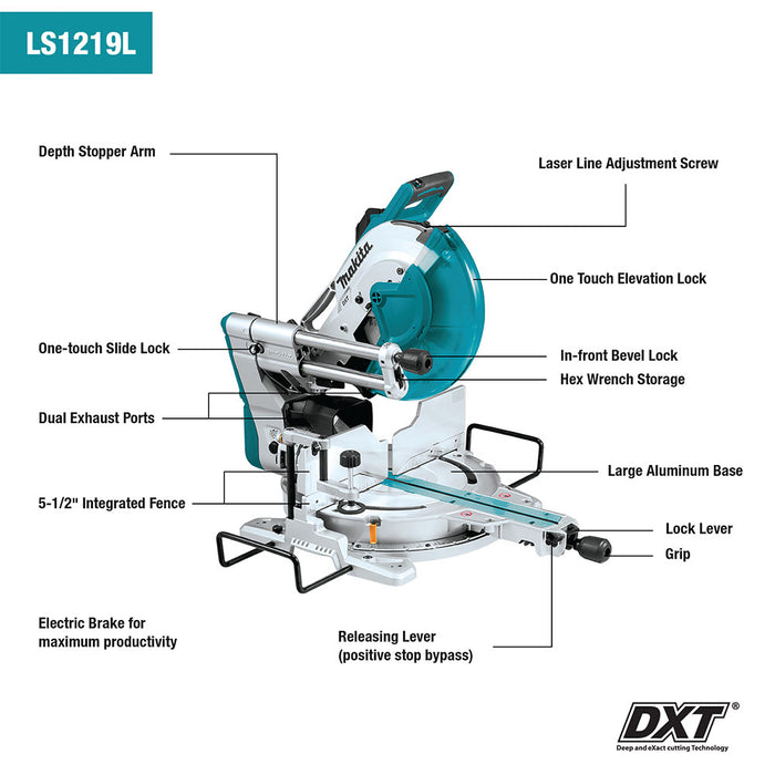 Makita LS1219L 12" Dual-Bevel Sliding Compound Miter Saw, laser - 7