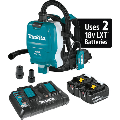 Makita XCV10PTX 18V X2 LXT 1/2 Gallon Backpack Dry Dust Extractor Kit