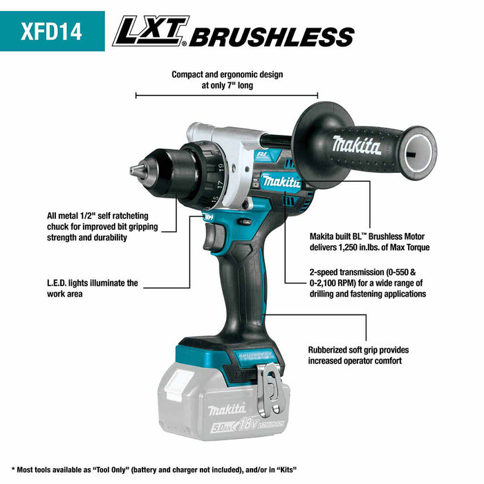 Makita XFD14T 18V LXT® Lithium-Ion 1/2" Driver-Drill Kit (5.0Ah) - 9