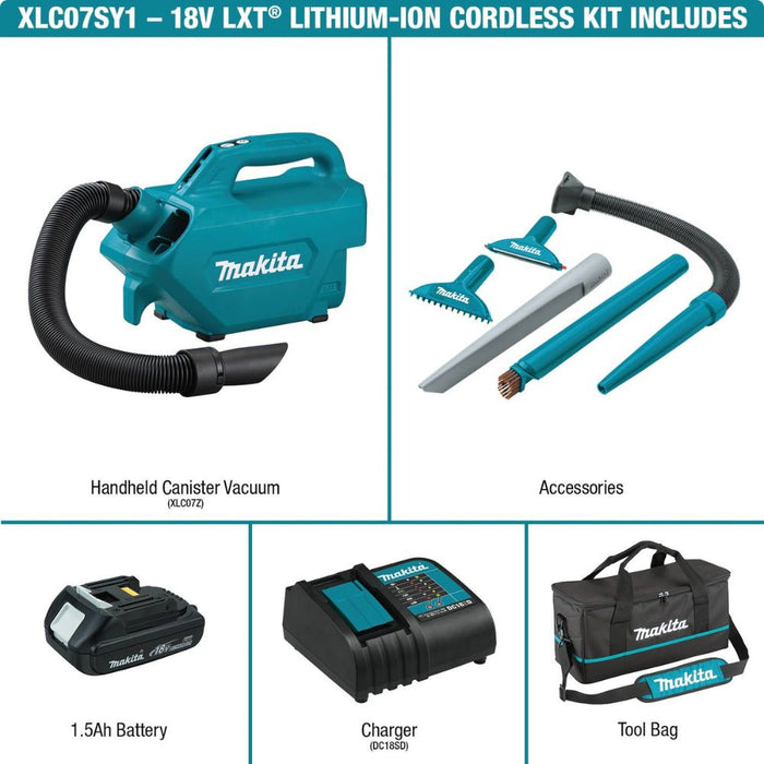 Makita XLC07SY1 18V LXT Lithium-Ion Compact Handheld Canister Vacuum Kit, with one battery (1.5Ah) - 14