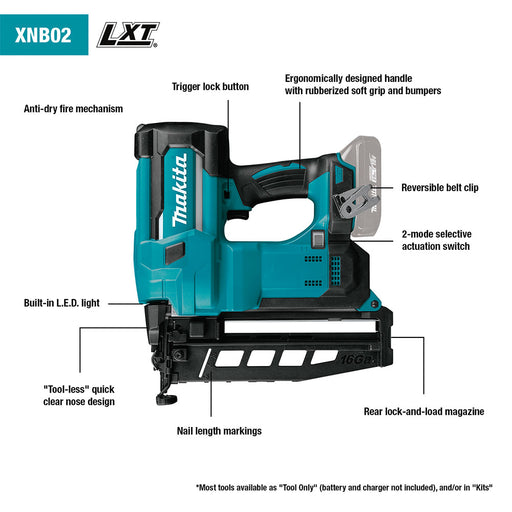 Makita XNB02Z 18V LXT 2-1/2" Straight Finish Nailer, 16 Ga. (Tool Only) - 2