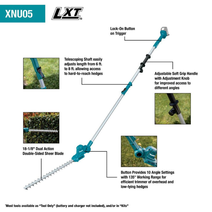 Makita XNU05SM1 18V LXT Lithium-Ion Cordless 18" Telescoping Articulating Pole Hedge Trimmer Kit (4.0Ah) - 2