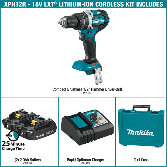 Makita XPH12R 18V LXT Compact 1/2" Hammer Driver-Drill Kit (2.0Ah) - 3