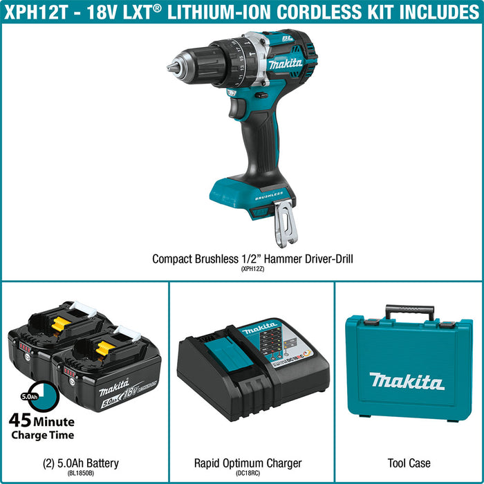 Makita XPH12T 18V LXT Compact 1/2" Hammer Driver-Drill Kit (5.0Ah) - 3