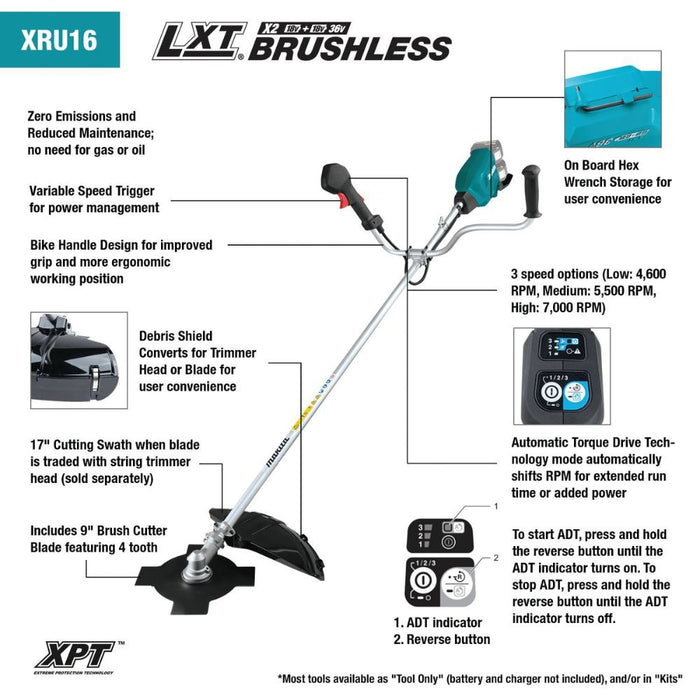 Makita XRU16Z 36V (18V X2) LXT Brushless Brush Cutter (Tool only) - 2