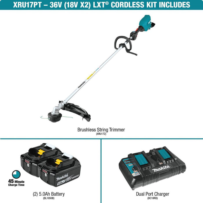 Makita XRU17PT 36V (18V X2) LXT Brushless String Trimmer Kit, dual port charger (5.0Ah) - 12