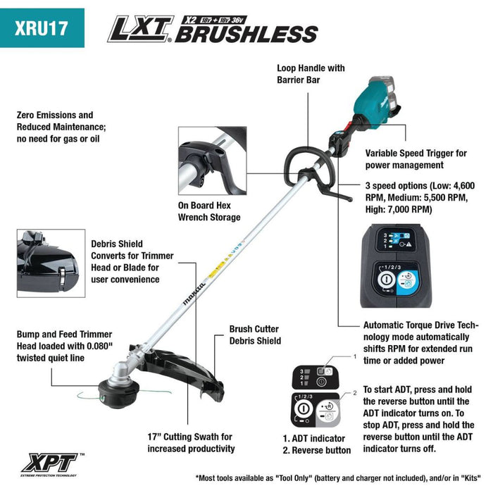 Makita XRU17Z 36V (18V X2) LXT Brushless String Trimmer (Tool only) - 2